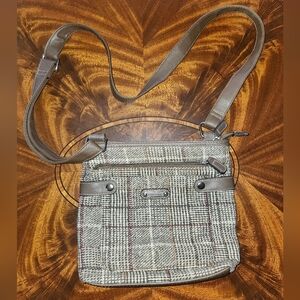Plaid Crossbody Bag with Brown Details